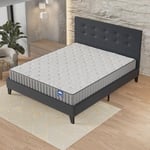 sensoreve Ensemble Matelas + Sommier & tête de lit capitonnée (120 x 190cm)- Matelas Orionis Mousse Mémoire de Forme d’épaisseur 22cm + Lit Stable & Robuste, revêtement synthétique Noir