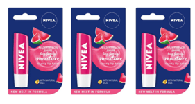 3 x Nivea Caring Lip Balm Watermelon Shine with Natural Oils 4.8g