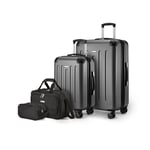 Amazon Basics Ensemble de Bagages Rigides, 4 Pièces, Grande Valise, Bagage Cabine, Sac Fourre-Tout, Sac de Voyage Compact, Extensible, 4 roulettes Pivotantes, Noir