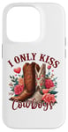 Coque pour iPhone 14 Pro I Only Kiss Cowboys Tee Bottes de cowboy western Saint-Valentin