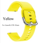 Steel Buckles Strap Soft Silicone Wristband Breathable Yellow For Amazfit Gtr 42mm