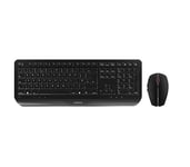 CHERRY GENTIX DESKTOP, Ensemble Clavier et Souris Sans Fil, Disposition UK (QWERTY), Radio 2,4 GHz, Repose-Poignets Intégré, Souris Symétrique, Noir