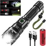 Shadowhawk Torches LED Super Bright, 500000 Lumens Rechargeable LED Torch, USB Tactical Flashlight, XHP70.2, IP67 Waterproof, 5 Light Modes Zoomable, for Camping Hiking Emergency