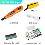 Perceuse sans fil USB,outil de calcul à distance,stylo de gravure de travail,bricolage pour bijoux,métal,verre,perceuse sans fil,mini perceuse électrique,4 documents - Type Orange - 192pcs