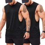 COOFANDY Gym Vest Men Muscle Tank Tops Loose Fit Bodybuilding Sleeveless T-Shirt Summer Bodybuilding Fitness Black Black XL