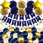 Recosis Birthday Decorations for Men, Navy Blue and Gold 