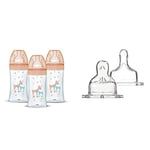 Dodie Lot de 3 Biberons Anti-Colique Sensation+ en verre, 270mL,0-6 Mois, tétine plate, Débit 2 & Set de 2 Tétines Plates Anti-Colique Sensation+ Débit 1 Transparent 0-6 Mois 6317169