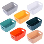 HapiLeap Plastic Storage Boxes, Multiple Colour Organisation Storage Baskets for Kitchen, Cupboard, Office, Bathroom, Toy, Home Tidy Open Storage Bins with Handles (7 Pack)