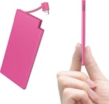 Auskang 5000mAh Power Bank with built-in Charging Cable, Ultra Slim Pink