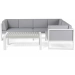 Salon de Jardin 6 Places en Aluminium Gris et Blanc avec Table Basse Moderne Castella