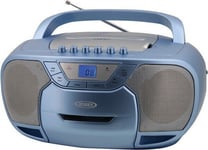 WB Jensen CD590BL Bluetooth Boombox CD Cassette Recorder AM/FM (Blue)