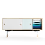 House of Finn Juhl - Sideboard With Tray Unit, Oak, White/Light Blue, Light Blue Steel, Cold - Sideboards - Finn Juhl - Flerfärgad - Metall/Trä