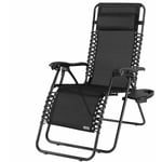 CASARIA® Chaise longue de jardin inclinable Chaise pliable avec porte-gobelet appui-tête Fauteuil relax Transat jardin Noir