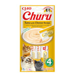 INABA Churu - Friandises pour Chats en Purée au Thon & Fromage - Délicieux Snacks pour Félins - Texture Lisse et Onctueuse - Nourriture pour Chats - 4 Tubes x 14g