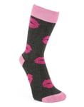 Socks Pink Kiss Valentine design Pink Lips on Grey size 4-7 (37-42)