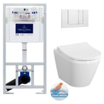 Pack wc Bâti-support Viconnect + wc sans bride Integra avec fixations invisibles + Abattant frein de chute + Plaque Blanche - Villeroy&boch