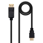 Câble convertisseur DisplayPort vers HDMI avec connecteurs mâles aux deux extrémités. Couleur : noir. Longueur : 3 m. Idéal pour connecter des appareils avec sortie DP à des écrans dotés d'une entrée