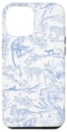 Coque pour iPhone 12 Pro Max Toile Chinoiserie French Bleu Clair Léopard Aquarelle