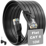 Cable Ethernet 10m, Cable Rj45 Cat 6 Câble Réseau Plat Intérieur Gigabit Haut Débit Fibre Cable LAN 1000Mbit/s Câble Internet 10 Mètres Noir très Long Câble Patch pour Routeur Modem.[G2028]