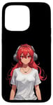 Coque pour iPhone 15 Pro Max Adorable fille anime avec écouteurs Chilling Gamergirl 01