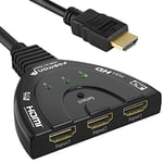 Fosmon Commutateur HDMI Automatiques 4k, 3 Entrées 1 Sortie HDMI Switch - UHD HDR 3D 1080p HDCP, Splitter Switcher Répartiteur Sélecteur Auto pour HDTV Lecteurs DVD Blu ray PS4 Xbox Apple Fire Roku