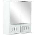 Kleankin - Armoire murale de salle de bain avec miroir - armoire à glace - placard de rangement toilettes - 4 portes, étagère - verre mdf blanc