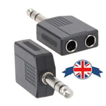 Stereo 6.35mm 1/4" 1 Male Plug to 2Mono Female Jack Audio Splitter Adapter