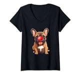 Womens Red Dog Nose Funny Day 2024 Red Dog Nose French Bulldog V-Neck T-Shirt