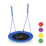 Relaxdays Balançoire nid d'oiseau rond 90 cm à suspendre enfant adulte jardin extérieur Ø 90 cm, 100 kg, bleu