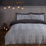 Sleepdown Parure de lit en Fausse Fourrure Polaire texturée Bicolore, Chaude, Confortable et Super Douce avec Housse de Couette et taies d'oreiller – Double (200 x 200 cm) – Gris