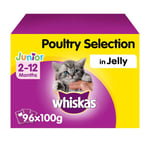 96 X 100g Whiskas 2-12 Months Kitten Wet Cat Food Pouches Mixed Poultry In Jelly