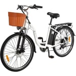 Elcykel - DYU C6 - 26" hjul - 350W motor - 36v 12,5Ah batteri - SHIMANO 7 hastigheter - Maximal räckvidd 70KM - Vit