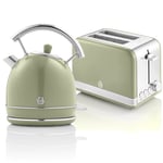 Retro Set Petit-Déjeuner Bouilloire 1,8L Sans fil, Grille-Pain 2 Larges Tranches 850 Vert STP7050GNEU