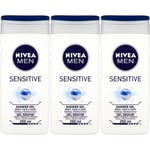 Nivea For Men Shower Gel Body , Face & Hair Wash Sensitive 250ml x 3