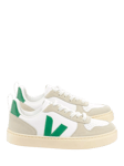 VEJA Kids' V-10 Leather Trainers, White/Emeraude