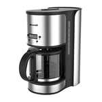 BRANDT CAF1512V - cafetière - capacité 1.5L / 12 tasses - Corps inox - Verseuse en verre - Programmable 24h - Ecran digital - Maintien au chaud 40min - Arrêt automatique - Puissance: 1080W - inox