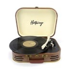 Platine vinyle Halterrego QUEENS av haut-parleurs intégrés, 3 vitesses, Bluetooth IN, RCA OUT, Aux IN, prise casque, adaptateur inclus, effet bois