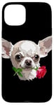 Coque pour iPhone 15 Plus Chihuahua blanc avec rose pour maman, fille, maman