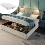 Lit double rembourré avec espace de rangement et lampe de lecture et fonction de chargement usb, 160x200 avec sommier à lattes (sans matelas) Redom