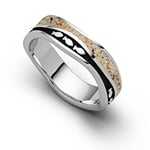 DUR Bague vague de poisson en argent sterling 925 avec sable de lave et sable de pierre affiné, taille : 56, argent/noir/beige, R5666.56, Argent sterling, Aucune pierre précieuse