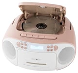 Reflexion RCR2260DAB/PK Radio stéréo Portable avec Cassette CD/MP3 USB Dab + (2 x 12 W de Puissance Musicale maximale), Port AUX in 3,5 mm et Sortie Casque 3,5 mm, écran LCD numérique, Rose