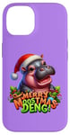 Coque pour iPhone 14 Adorable bébé hippopotame Moo Deng Merry Moostmas Christmas Cheer