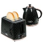 Kettle Toaster Set 1.7L Rapid Boil Kettle 2 Slice Toaster Black Honeycomb Finish