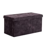 HNNHOME Pouf en velours - Coffre à jouets avec couvercle - Repose-pieds pliable pour salon, chambre à coucher - Anthracite - Taille L (82 x 40 x 40 cm)