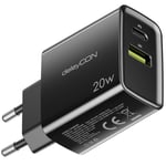 deleyCON Chargeur USB A et C (2 Ports - Chargeur Rapide) Alimentation USB pour iPhone 16/15/14/13/12/11 iPad Galaxy S24/S23 Pixel Téléphone Portable Chargeur PD 3.0 - Noir