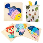 Puzzles en Bois pour Enfant, Jouet Montessori Animaux pour 1 2 3 4 Ans, 4 Pièces Jouet Bébé 3D Puzzles, Puzzle à Encastrements, Educatif Apprentissage Jeux pour Garçon Fille Anniversaire Noël Cadeau