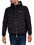 Armani ExchangeHooded Woven Down Jacket - Black/Melange Grey