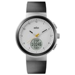 Braun Analogue Quartz Watch with Digital Display with Calendar and Step Count, White Dial and Black Silicone Rubber Strap, 45mm Stainless Steel Case, Model BN0299PWHBKG.