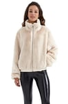 Orolay Veste en Fausse Fourrure pour Femme Manteau Sherpa Polaire Zip Up Blanc XL