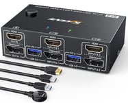 USB 3.0 Dual Monitor KVM Switch HDMI+Displayport 4K@60Hz, 2K@120Hz, MLEEDA 2 Monitors 2 Computers KVM Switch for 2 Computer Share 2 Display and 4 USB3.0 Devices. Wired Remote and 4 Cables Included